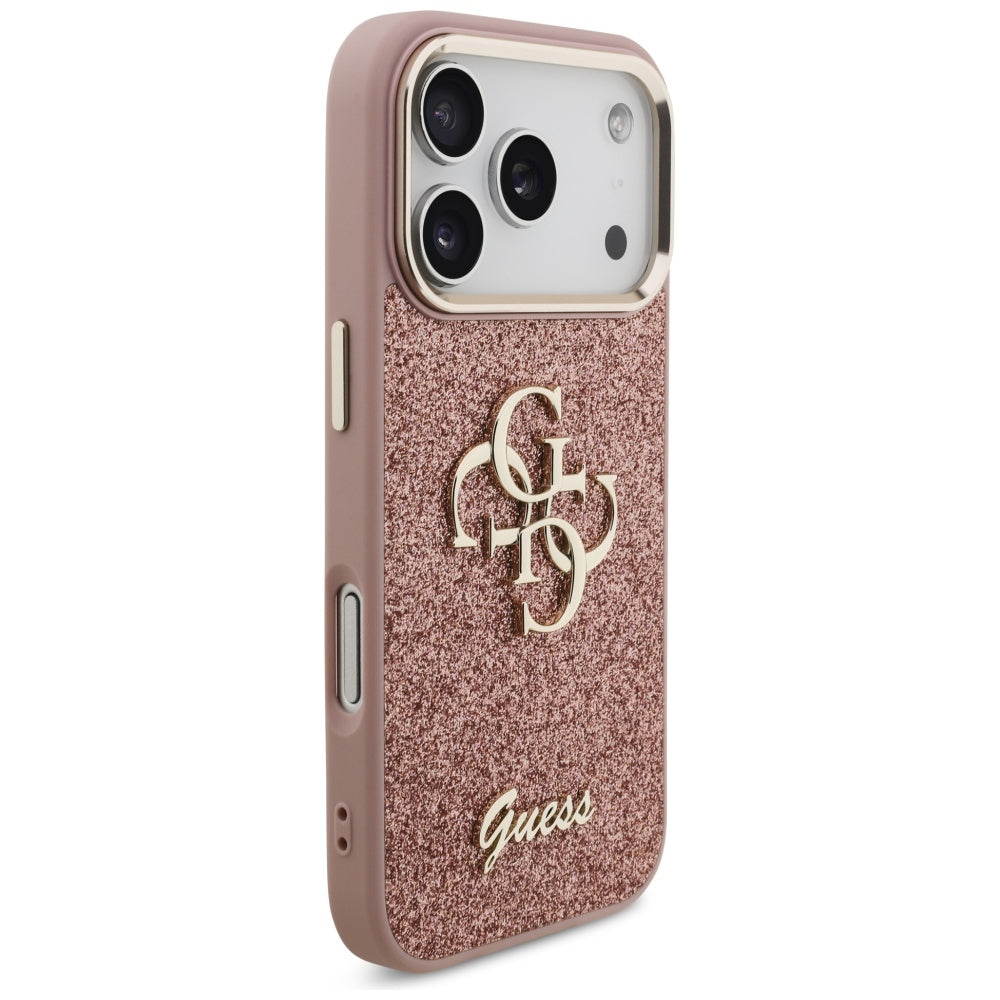 Puzdro pre Apple iPhone 17 Pro, Guess, Fixed Glitter Big 4G Metal Frame, Ružové