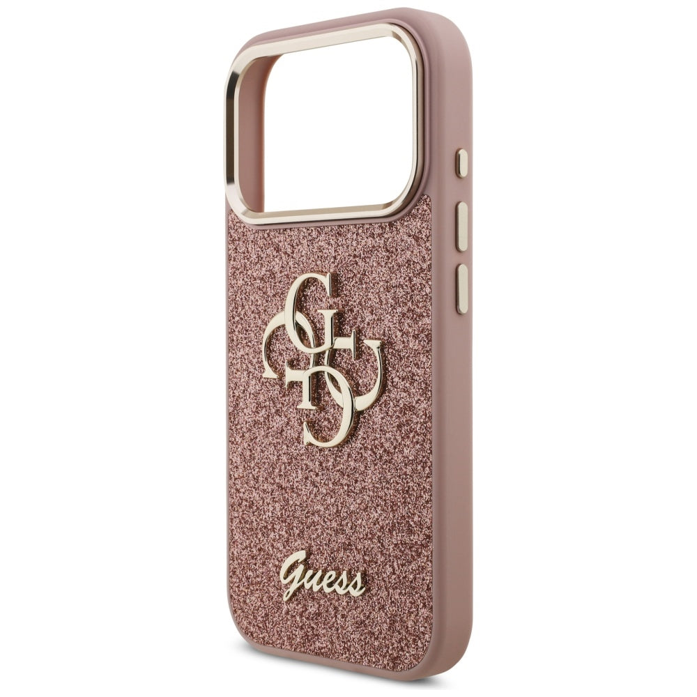 Puzdro pre Apple iPhone 17 Pro, Guess, Fixed Glitter Big 4G Metal Frame, Ružové