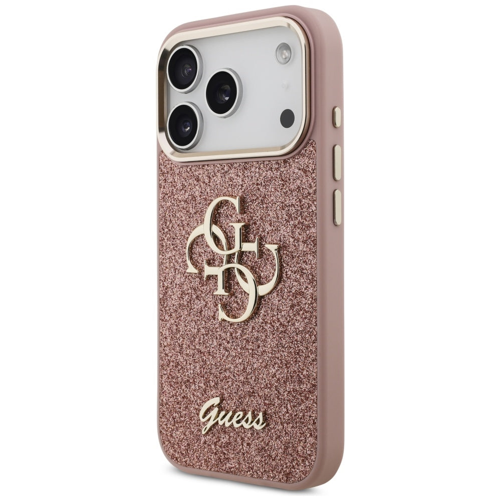 Puzdro pre Apple iPhone 17 Pro, Guess, Fixed Glitter Big 4G Metal Frame, Ružové