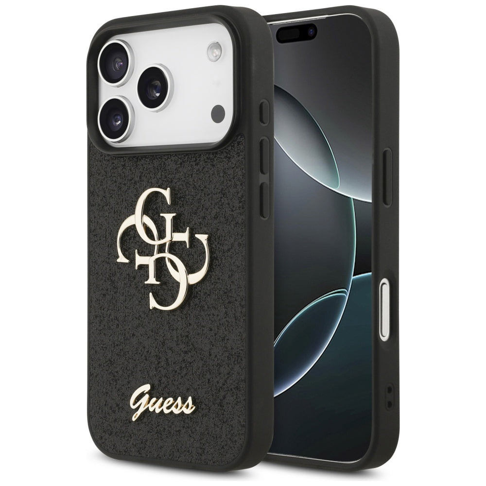 Puzdro pre Apple iPhone 17 Pro, Guess, Fixed Glitter Big 4G, Čierne