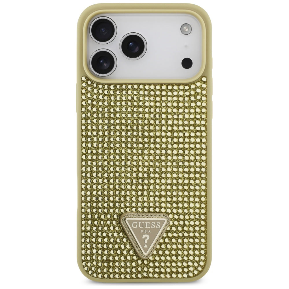 Puzdro pre Apple iPhone 17 Pro, Guess, Rhinestone Triangle Logo, Zlaté