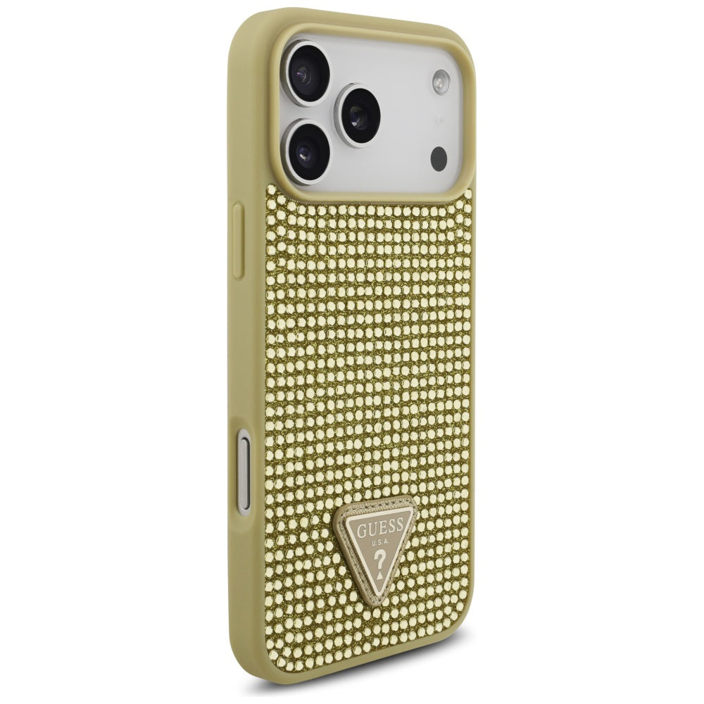Puzdro pre Apple iPhone 17 Pro, Guess, Rhinestone Triangle Logo, Zlaté