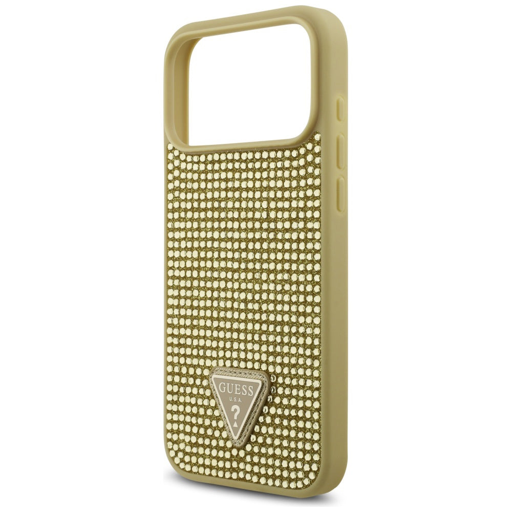 Puzdro pre Apple iPhone 17 Pro, Guess, Rhinestone Triangle Logo, Zlaté