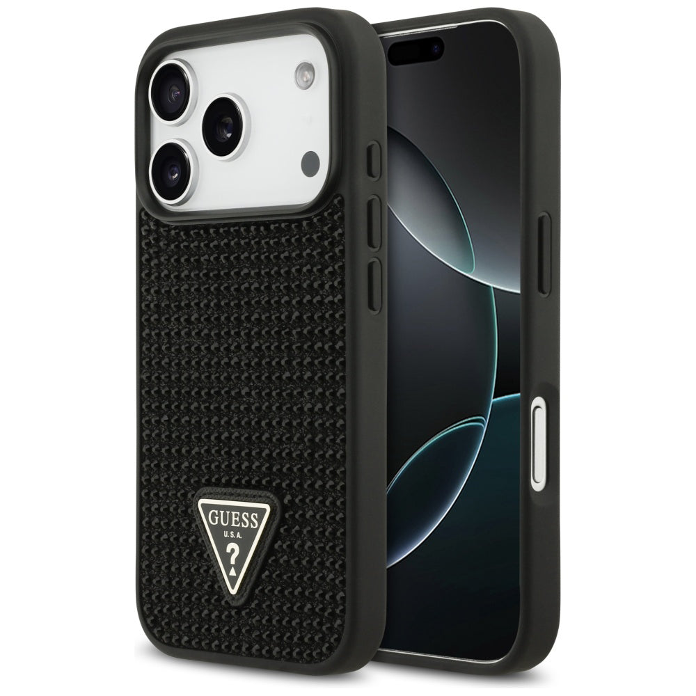 Puzdro pre Apple iPhone 17 Pro, Guess, Rhinestone Triangle Logo, Čierne