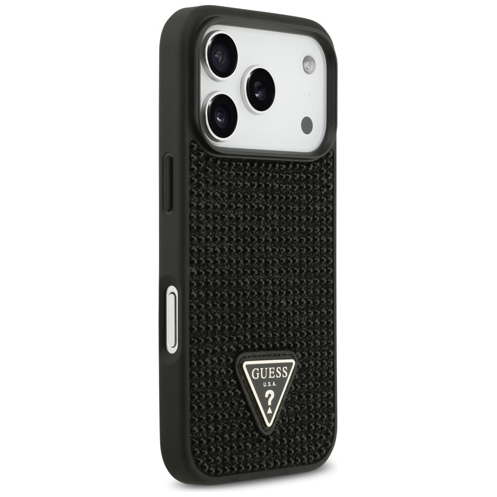 Puzdro pre Apple iPhone 17 Pro, Guess, Rhinestone Triangle Logo, Čierne