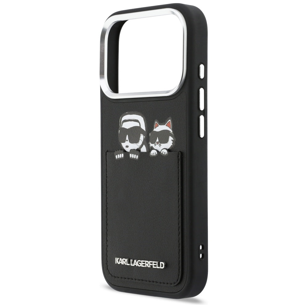 Puzdro pre Apple iPhone 17 Pro, Karl Lagerfeld, Karl & Choupette Print with Pocket, Čierne