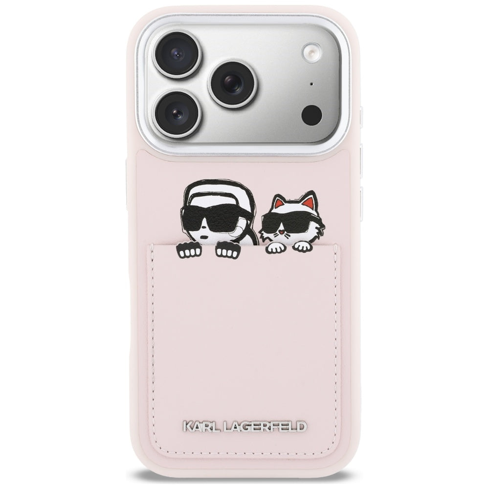 Puzdro pre Apple iPhone 17 Pro, Karl Lagerfeld, Karl & Choupette Print with Pocket, Ružová