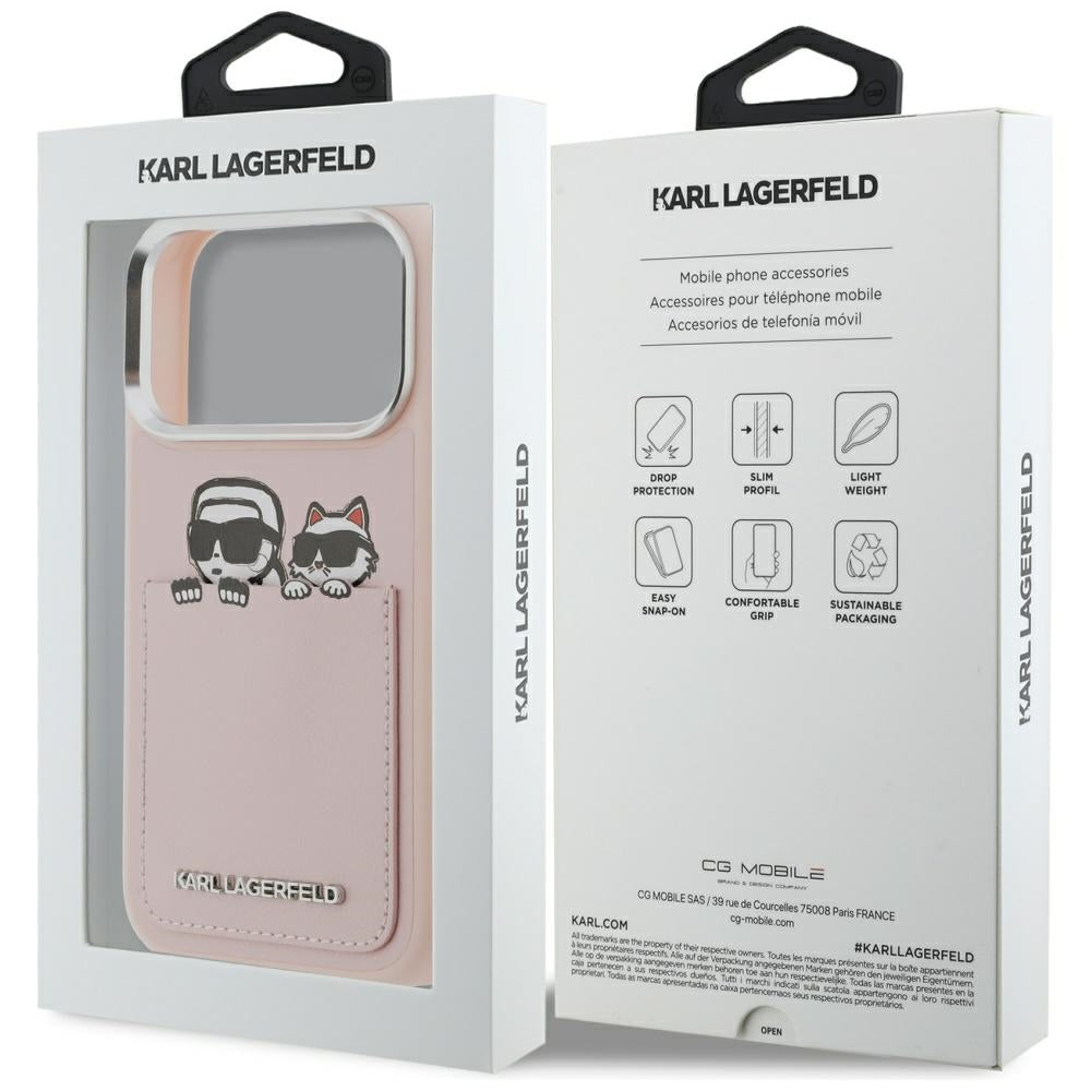 Puzdro pre Apple iPhone 17 Pro, Karl Lagerfeld, Karl & Choupette Print with Pocket, Ružová