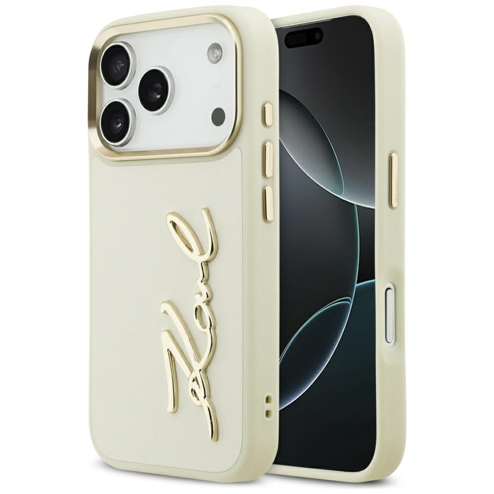 Puzdro pre Apple iPhone 17 Pro, Karl Lagerfeld, Script Logo, Béžová