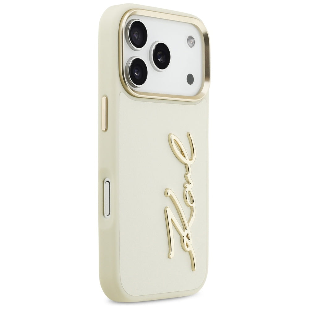 Puzdro pre Apple iPhone 17 Pro, Karl Lagerfeld, Script Logo, Béžová