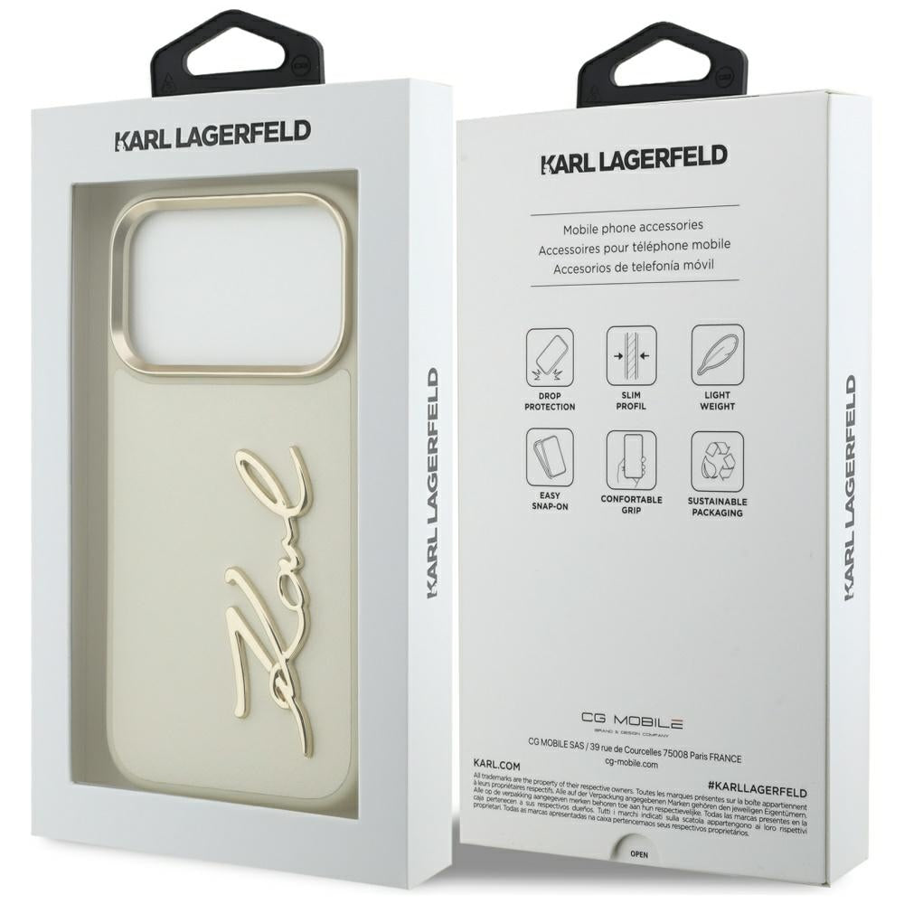 Puzdro pre Apple iPhone 17 Pro, Karl Lagerfeld, Script Logo, Béžová