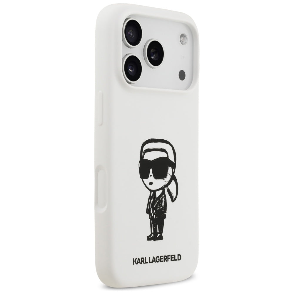 Puzdro pre Apple iPhone 17 Pro, Karl Lagerfeld, Sketch and Logo Karl, Biela