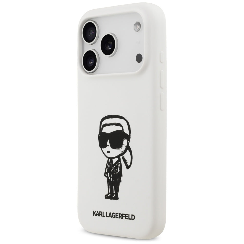 Puzdro pre Apple iPhone 17 Pro, Karl Lagerfeld, Sketch and Logo Karl, Biela