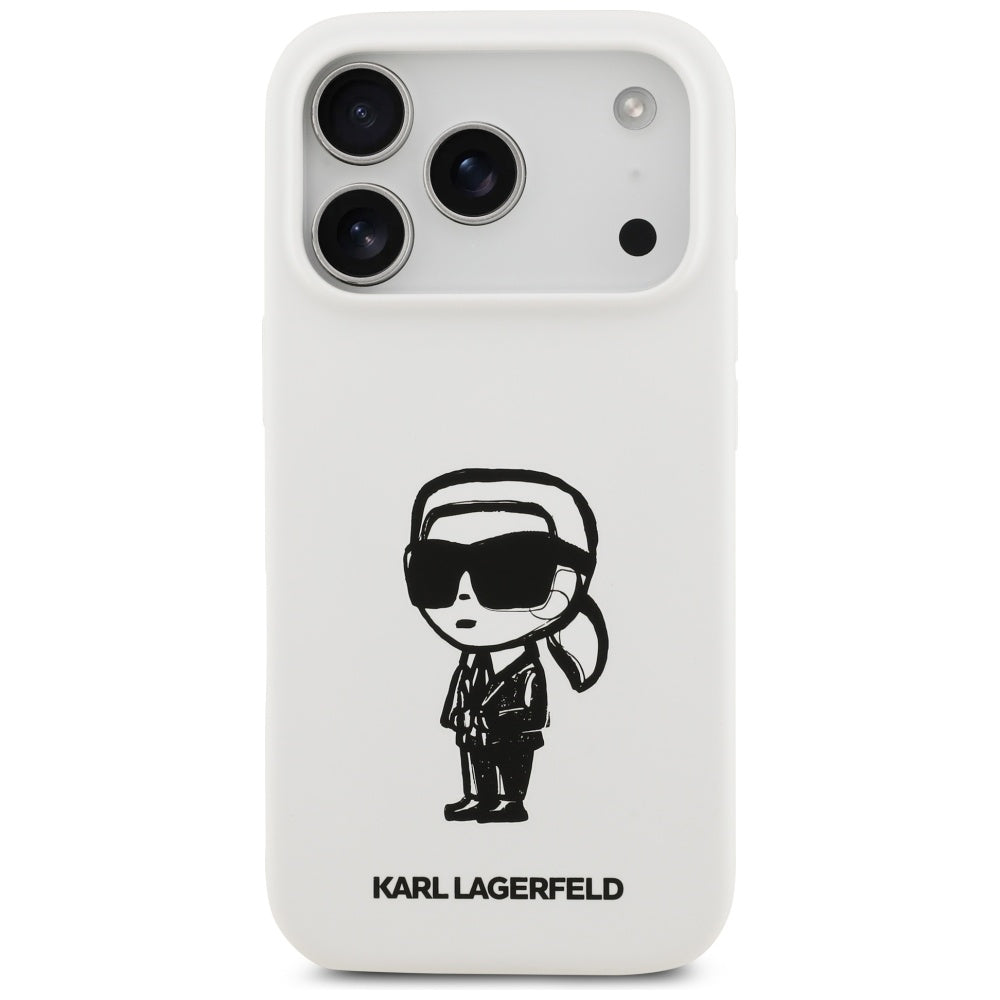 Puzdro pre Apple iPhone 17 Pro, Karl Lagerfeld, Sketch and Logo Karl, Biela