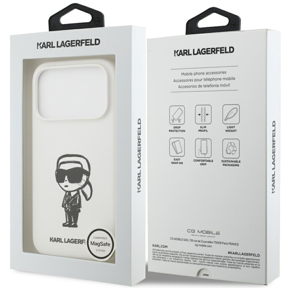 Puzdro pre Apple iPhone 17 Pro, Karl Lagerfeld, Sketch and Logo Karl, Biela