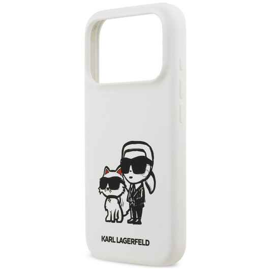 Puzdro pre Apple iPhone 17 Pro, Karl Lagerfeld, Sketch and Logo Karl & Choupette, Biela