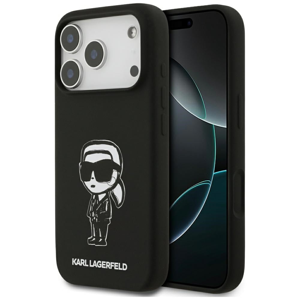 Puzdro pre Apple iPhone 17 Pro, Karl Lagerfeld, Sketch and Logo Karl, Čierne