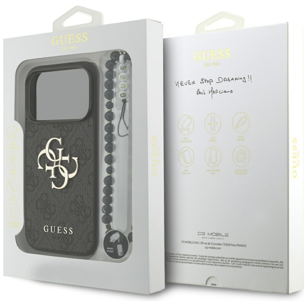 Case for Apple iPhone 17 Pro Max, Guess, 4G Classic Logo with Strap, Black