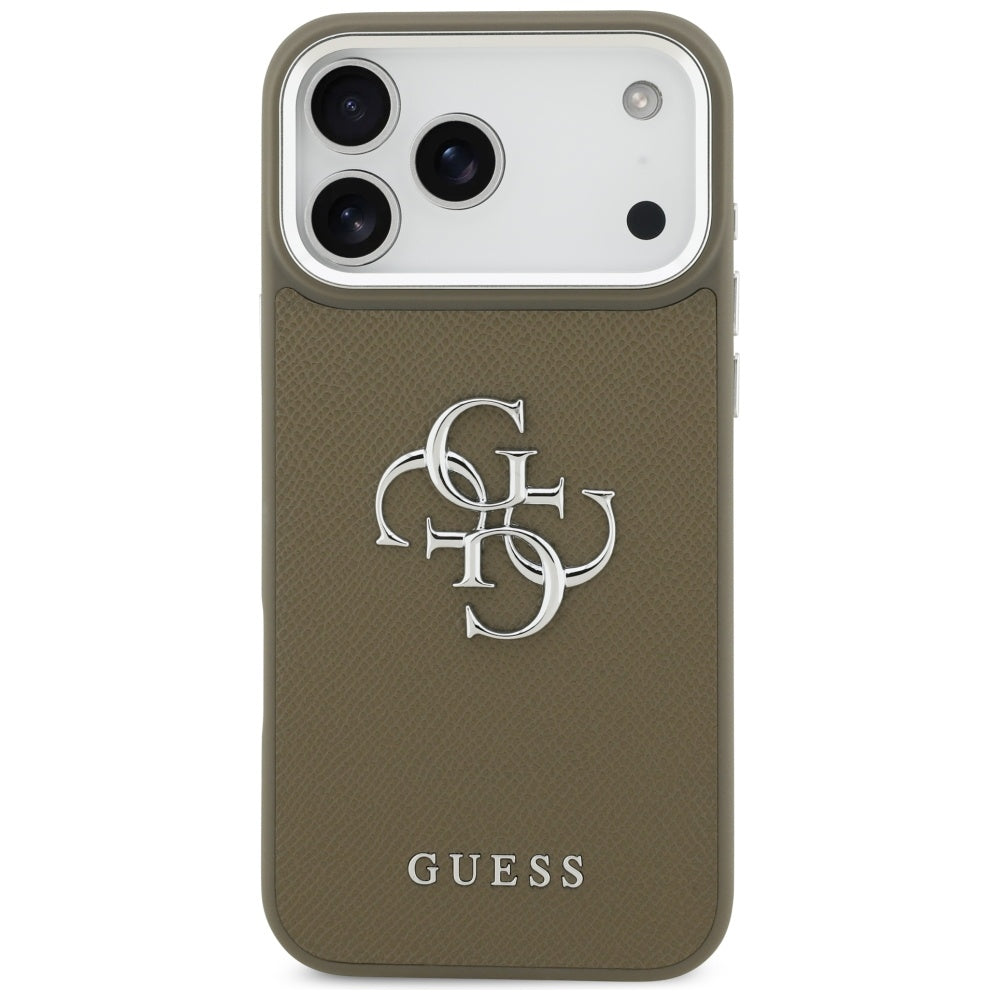 Puzdro pre Apple iPhone 17 Pro Max, Guess, 4G Grained Big And Classic Logo, Hnedé Strieborné