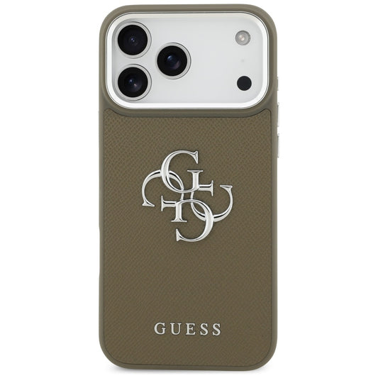 Case for Apple iPhone 17 Pro Max, Guess, 4G Grained Big And Classic Logo, Silver Brown