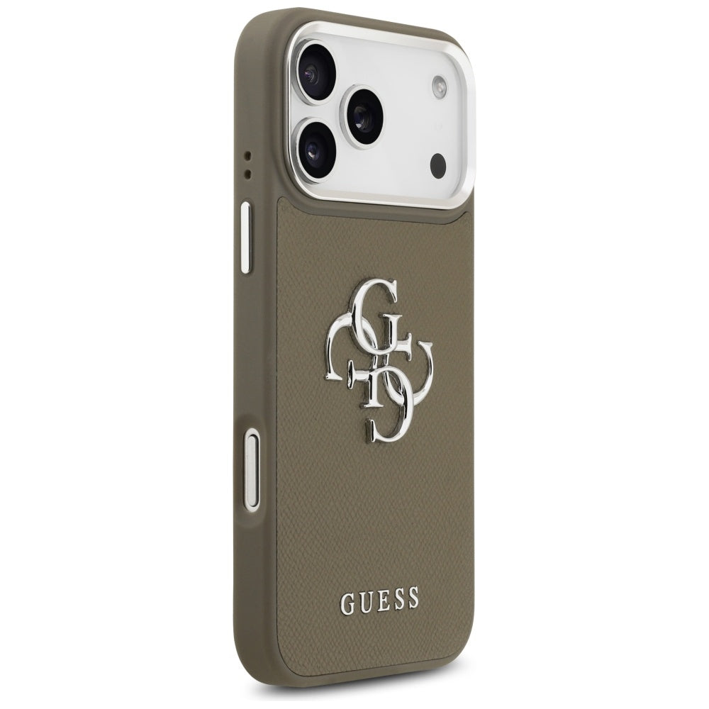 Puzdro pre Apple iPhone 17 Pro Max, Guess, 4G Grained Big And Classic Logo, Hnedé Strieborné