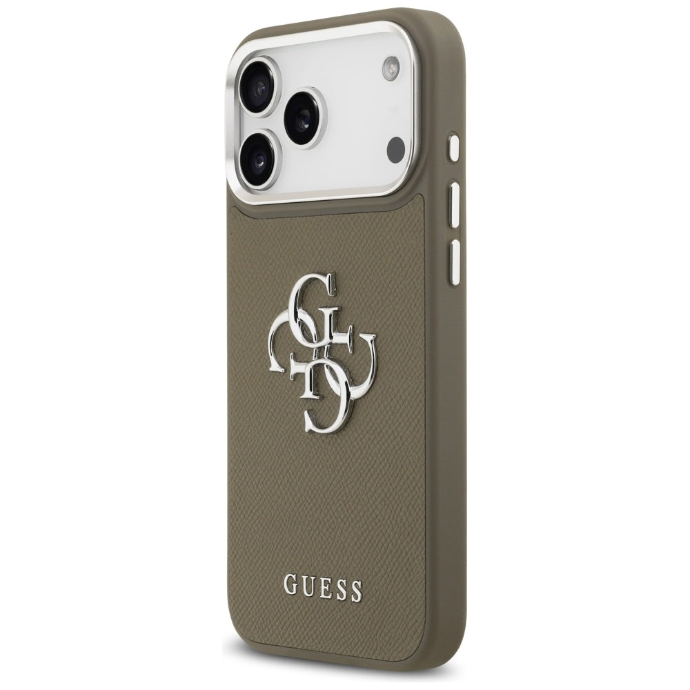 Puzdro pre Apple iPhone 17 Pro Max, Guess, 4G Grained Big And Classic Logo, Hnedé Strieborné