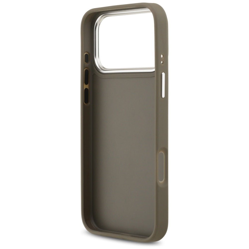 Puzdro pre Apple iPhone 17 Pro Max, Guess, 4G Grained Big And Classic Logo, Hnedé Strieborné
