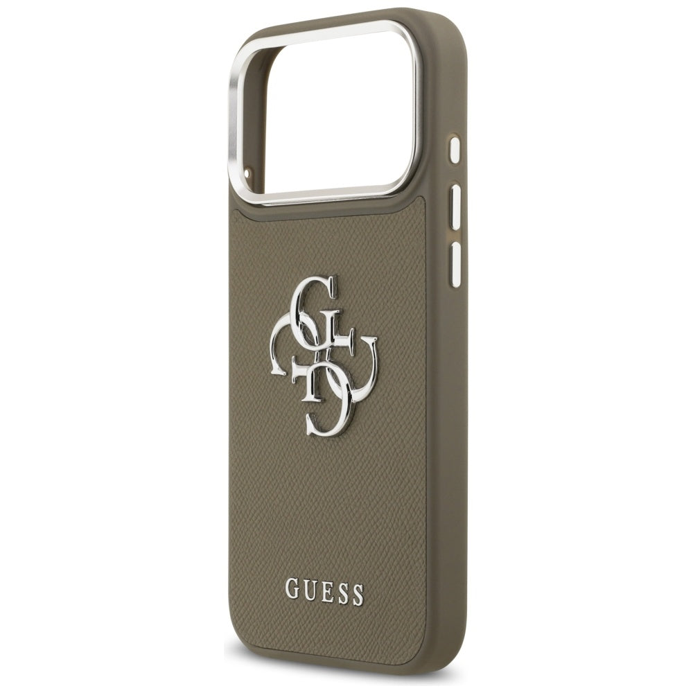 Puzdro pre Apple iPhone 17 Pro Max, Guess, 4G Grained Big And Classic Logo, Hnedé Strieborné