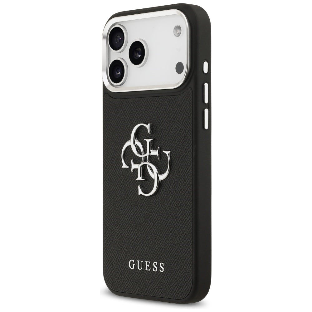 Puzdro pre Apple iPhone 17 Pro Max, Guess, 4G Grained Big and Classic Logo, Čierno Strieborné