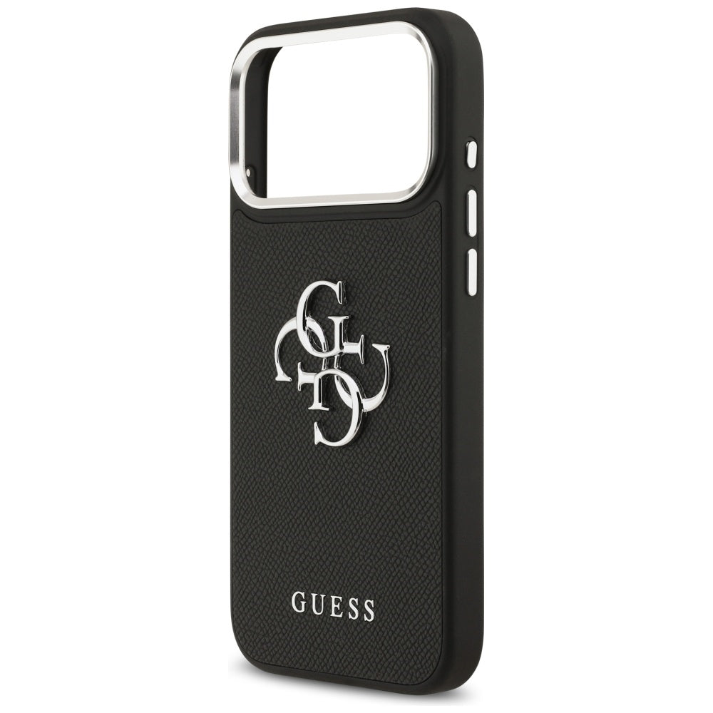 Puzdro pre Apple iPhone 17 Pro Max, Guess, 4G Grained Big and Classic Logo, Čierno Strieborné