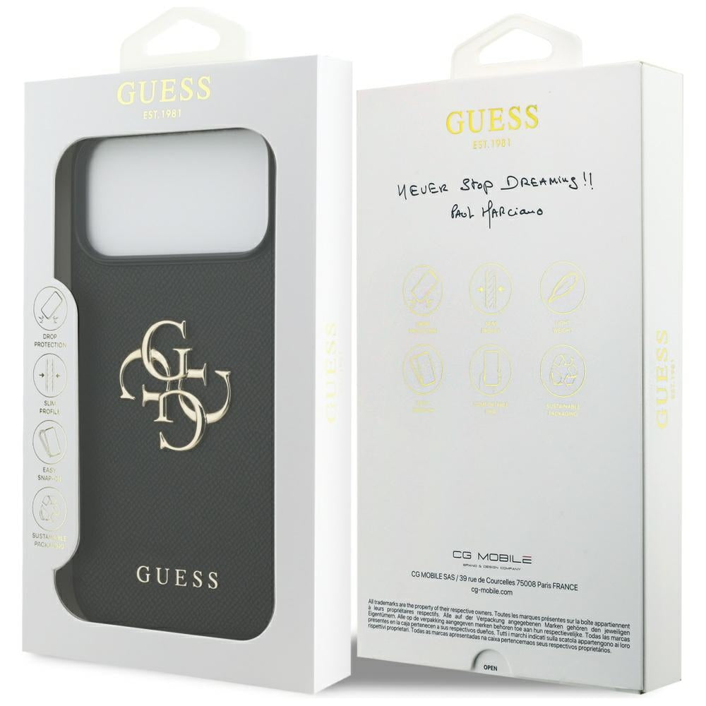 Puzdro pre Apple iPhone 17 Pro Max, Guess, 4G Grained Big and Classic Logo, Čierne
