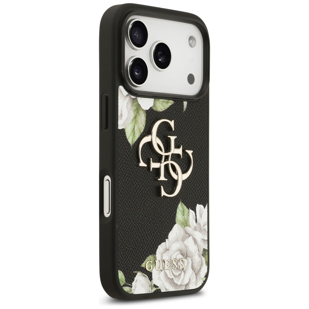 Puzdro pre Apple iPhone 17 Pro Max, Guess, 4G Grained Roses Big Logo, Čierne