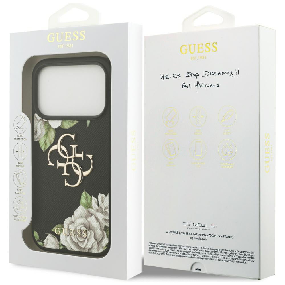 Puzdro pre Apple iPhone 17 Pro Max, Guess, 4G Grained Roses Big Logo, Čierne