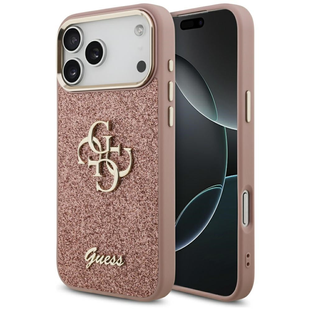 Puzdro pre Apple iPhone 17 Pro Max, Guess, Fixed Glitter Big 4G Metal Frame, Ružové