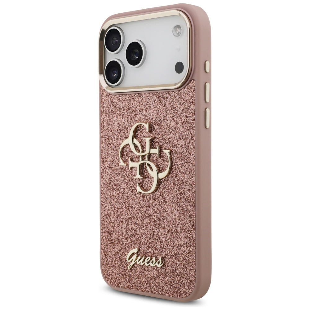 Puzdro pre Apple iPhone 17 Pro Max, Guess, Fixed Glitter Big 4G Metal Frame, Ružové