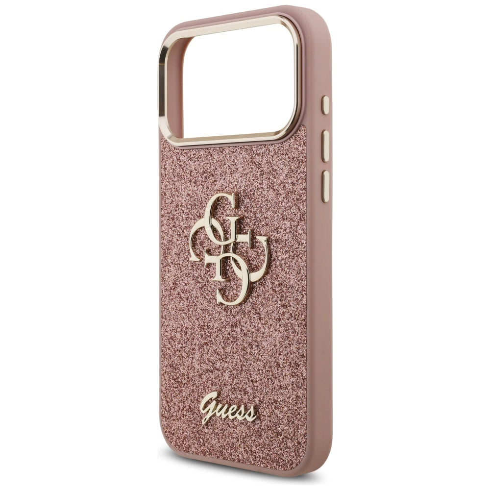 Puzdro pre Apple iPhone 17 Pro Max, Guess, Fixed Glitter Big 4G Metal Frame, Ružové