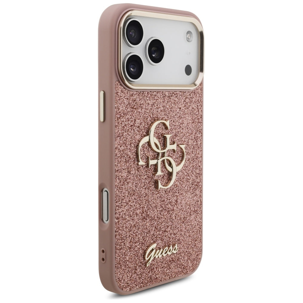 Puzdro pre Apple iPhone 17 Pro Max, Guess, Fixed Glitter Big 4G Metal Frame, Ružové