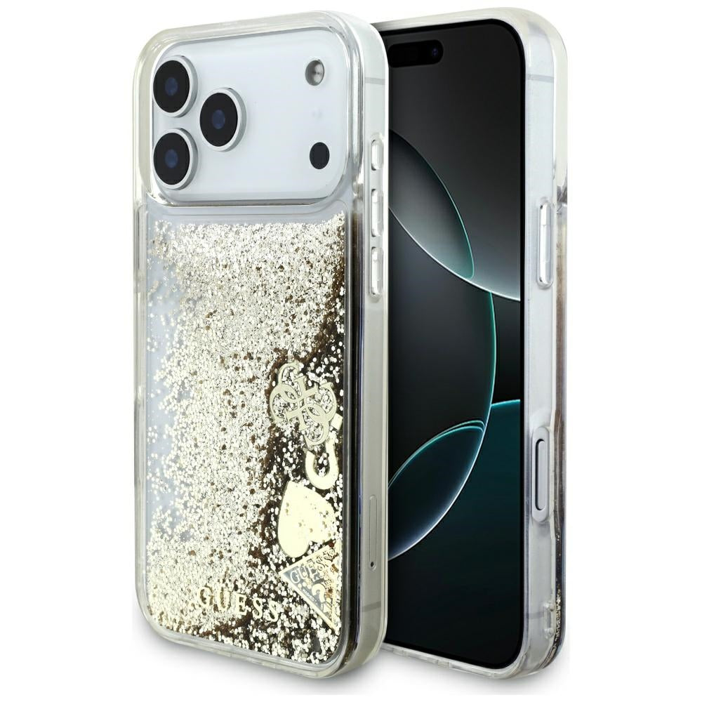 Case for Apple iPhone 17 Pro Max, Guess, Liquid Glitter Charms, Gold