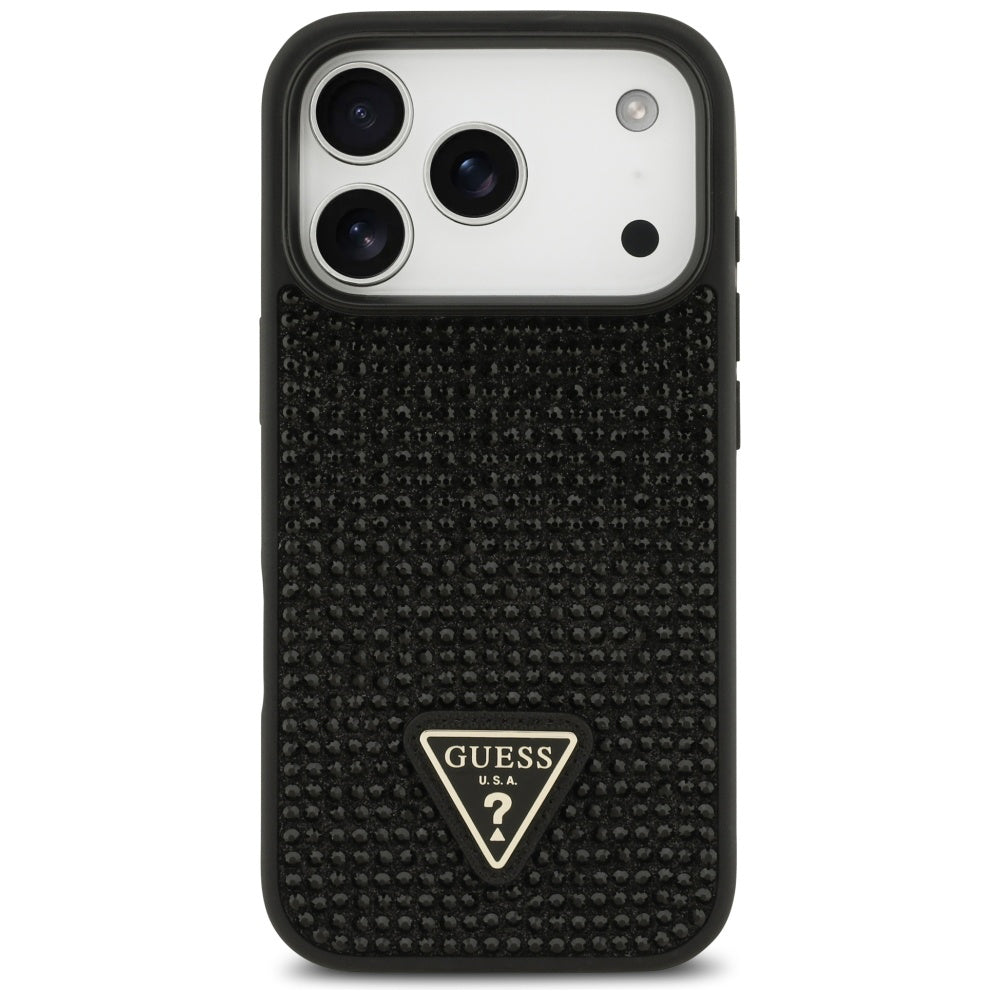 Case for Apple iPhone 17 Pro Max, Guess, Rhinestone Triangle Logo, Black