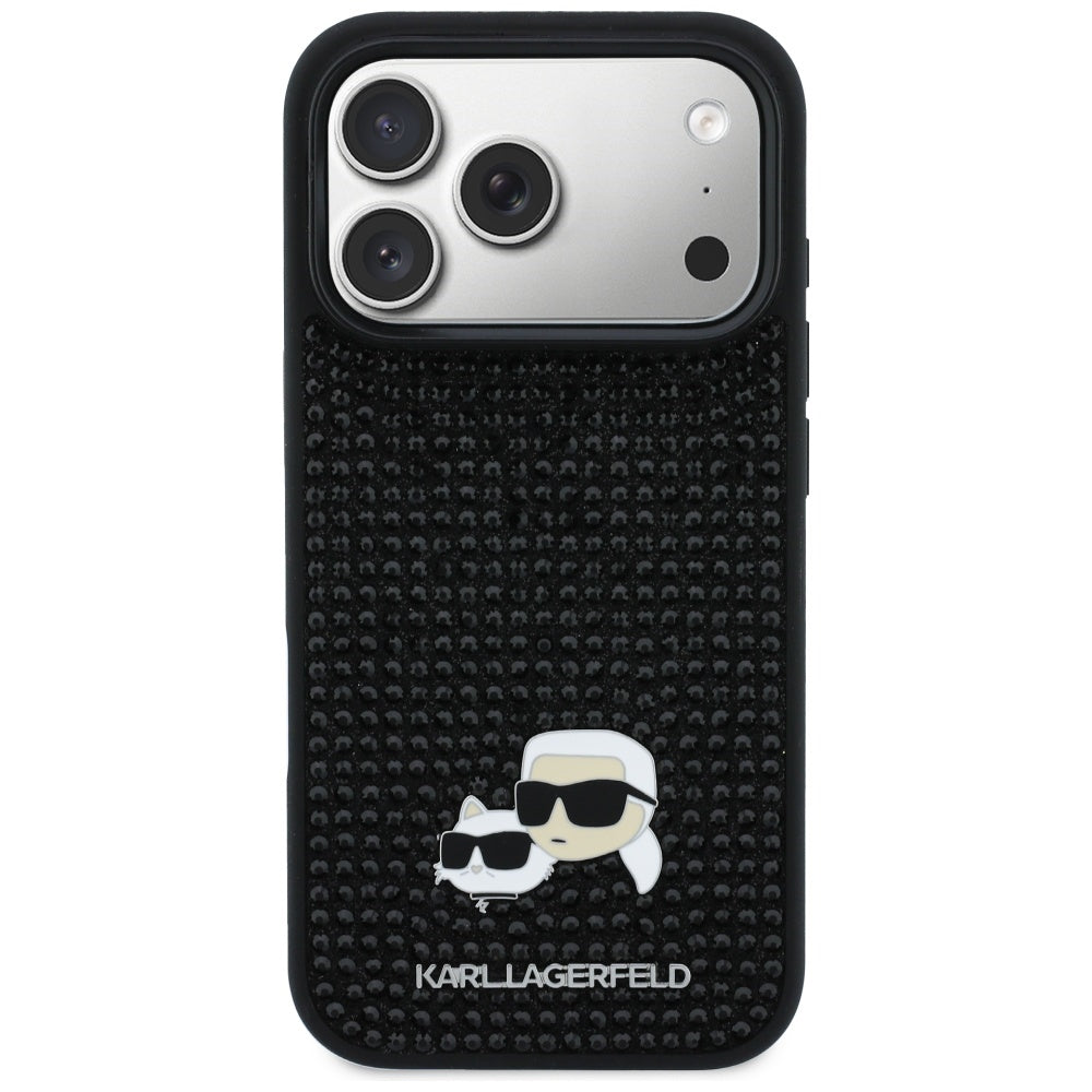Puzdro pre Apple iPhone 17 Pro Max, Karl Lagerfeld, Rhinestone Karl & Choupette Pins, Čierne