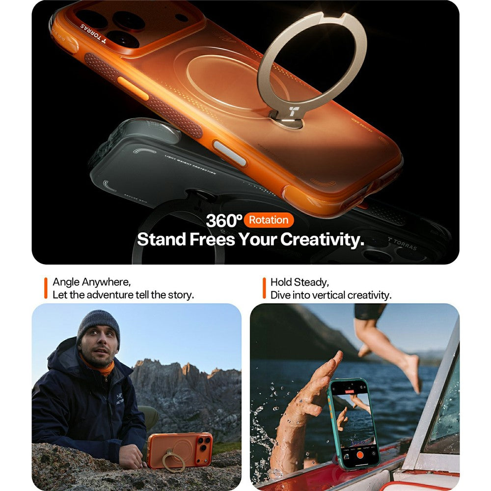 Puzdro MagSafe pre Apple iPhone 17 Pro, Torras, Ostand Spin Air, Oranžové