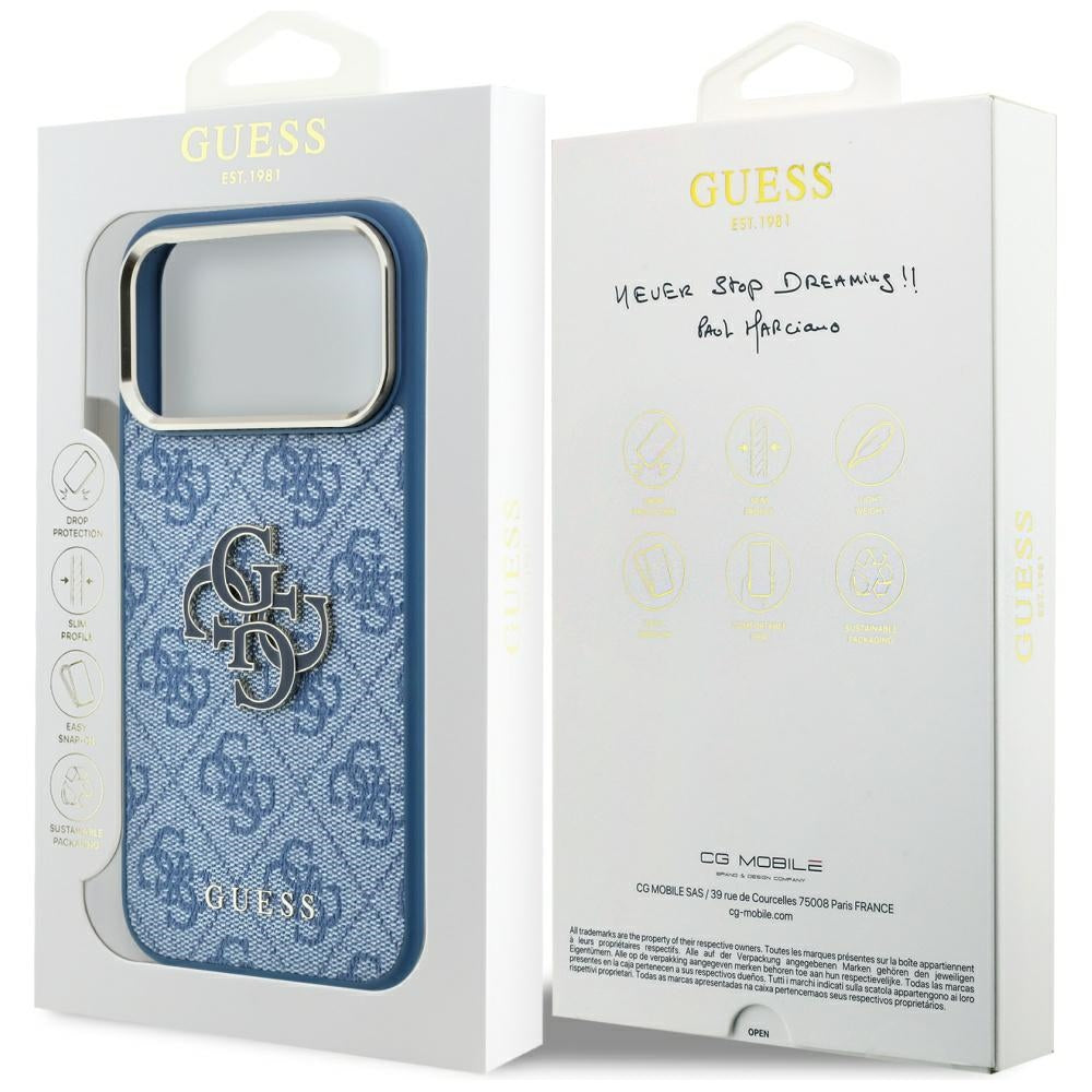 Puzdro pre Apple iPhone 18 Pro / 17 Pro, Guess, 4G Veľké živicové logo, modré