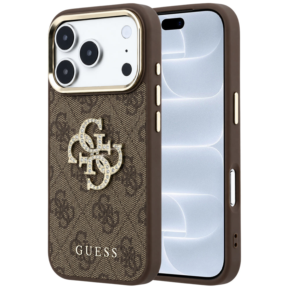 Puzdro pre Apple iPhone 18 Pro / 17 Pro, Guess, 4G Big Strass Logo, Hnedé