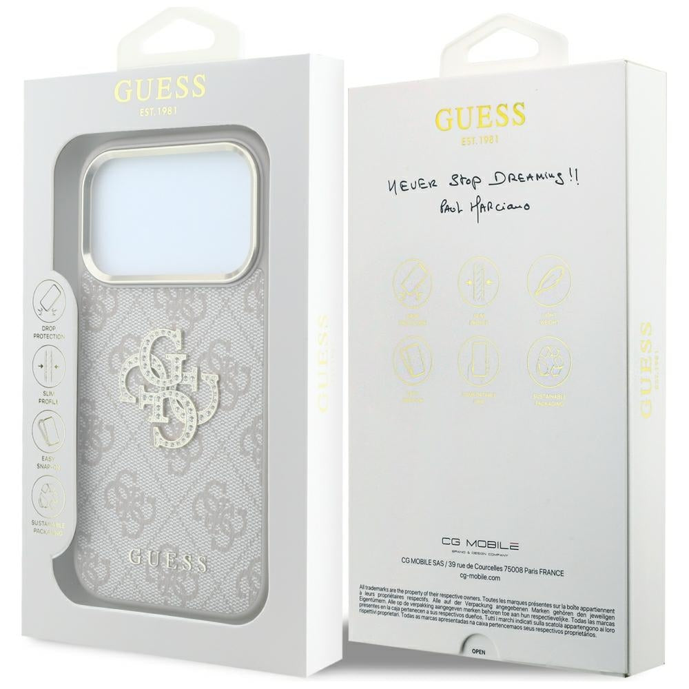 Puzdro pre Apple iPhone 18 Pro / 17 Pro, Guess, 4G Big Strass Logo, Ružové