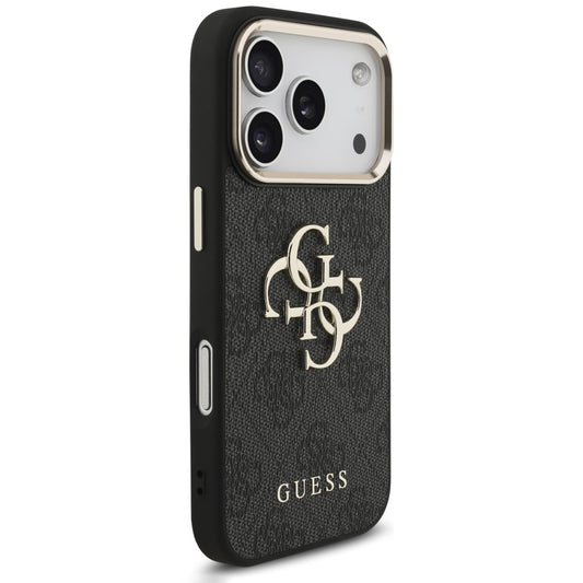 Puzdro pre Apple iPhone 18 Pro / 17 Pro, Guess, 4G Classic Logo s remienkom, čierno-zlaté
