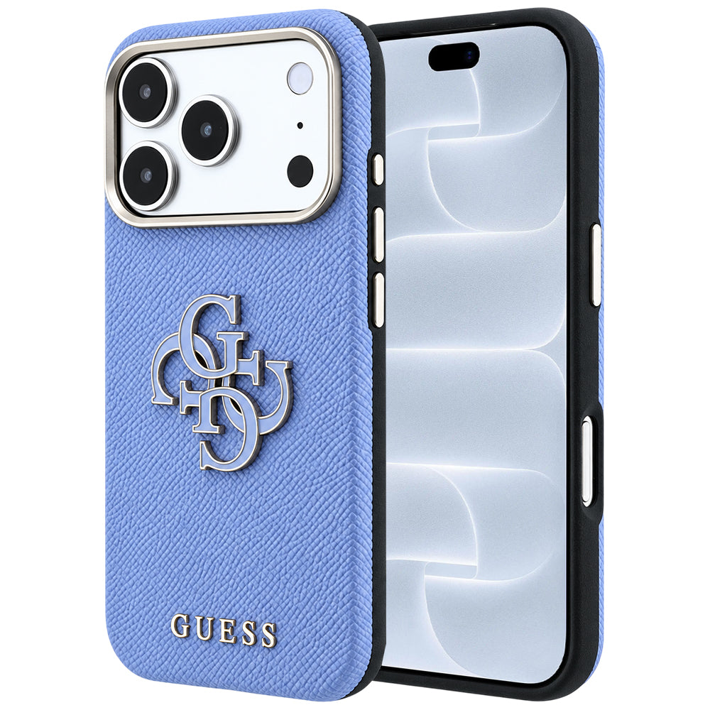 Puzdro pre Apple iPhone 18 Pro / 17 Pro, Guess, Štruktúrované veľké živicové logo, modré