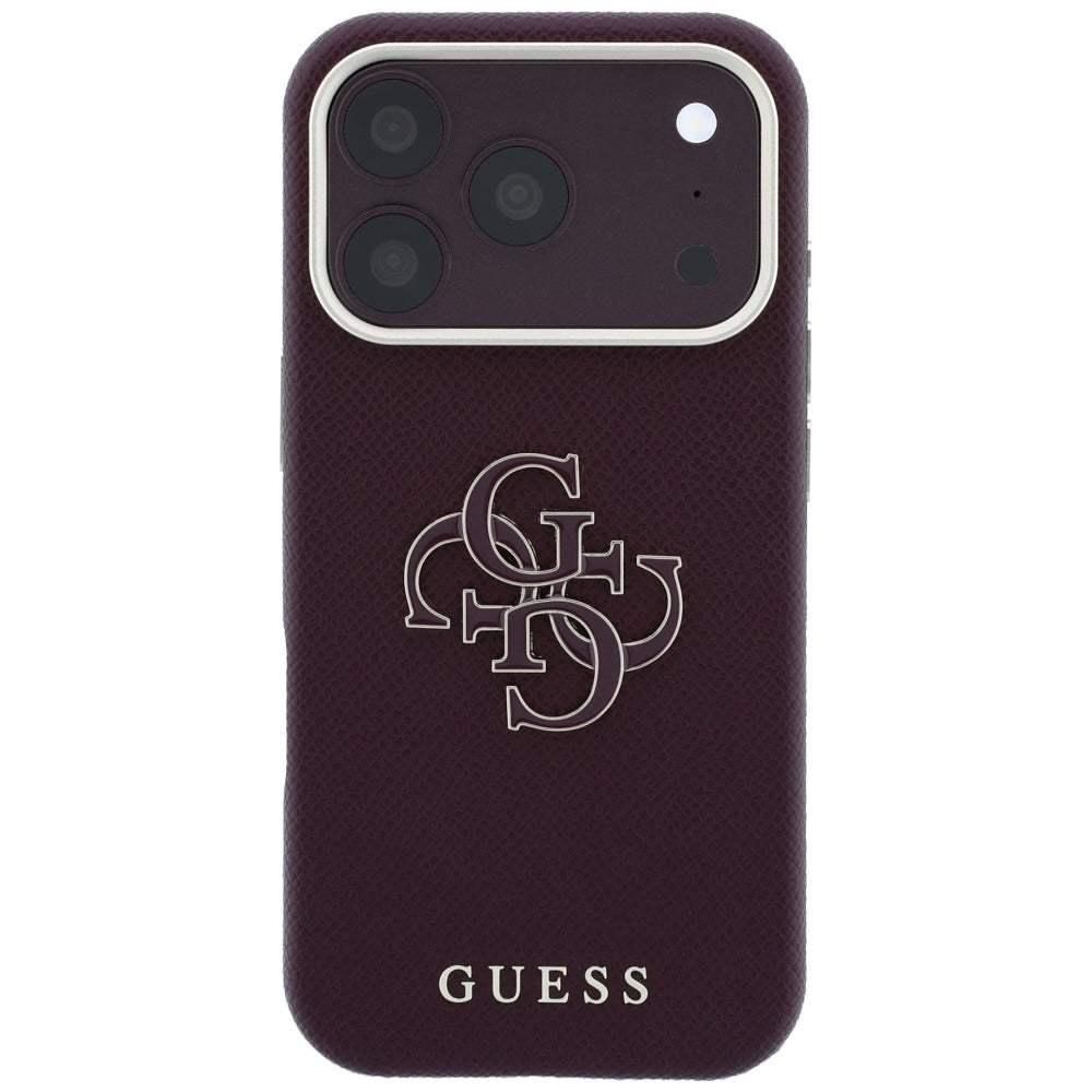 Puzdro pre Apple iPhone 18 Pro / 17 Pro, Guess, Štruktúrované veľké živicové logo, Bordové