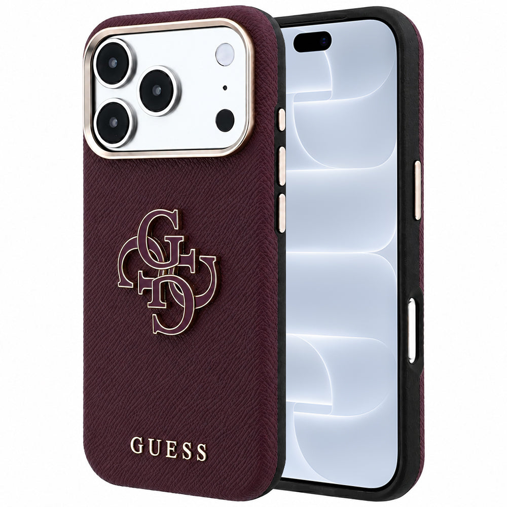 Puzdro pre Apple iPhone 18 Pro / 17 Pro, Guess, Štruktúrované veľké živicové logo, Bordové
