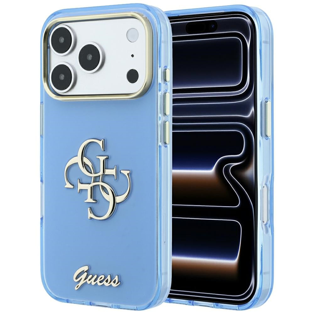 Puzdro pre Apple iPhone 18 Pro / 17 Pro, Guess, IML 4G Metal Script, Modrá
