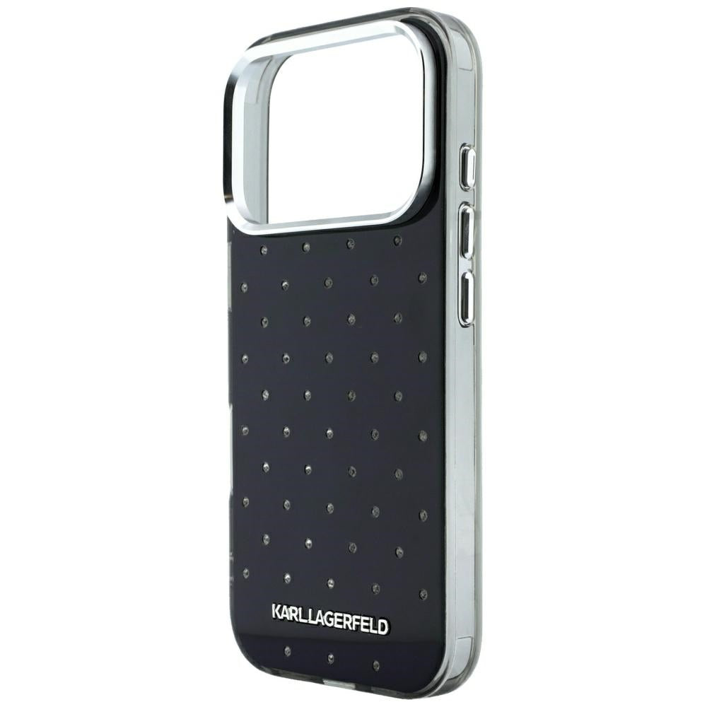 Puzdro pre Apple iPhone 18 Pro / 17 Pro, Karl Lagerfeld, IML kryštály a elektrolyticky pokovené logo, čierne